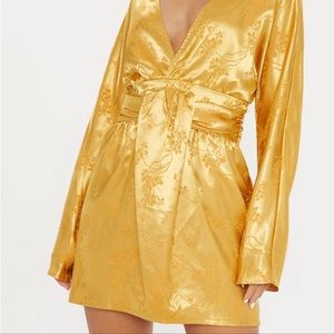 PRETTYLITTLETHING Gold Satin Oriental Dress Sz 6